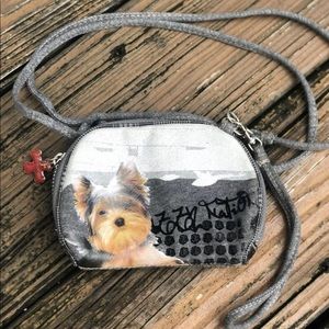 Fuzzy Nation Yorkshire Terrier Dog Purse Bag CrossBody Wristlet Black Brown Gray